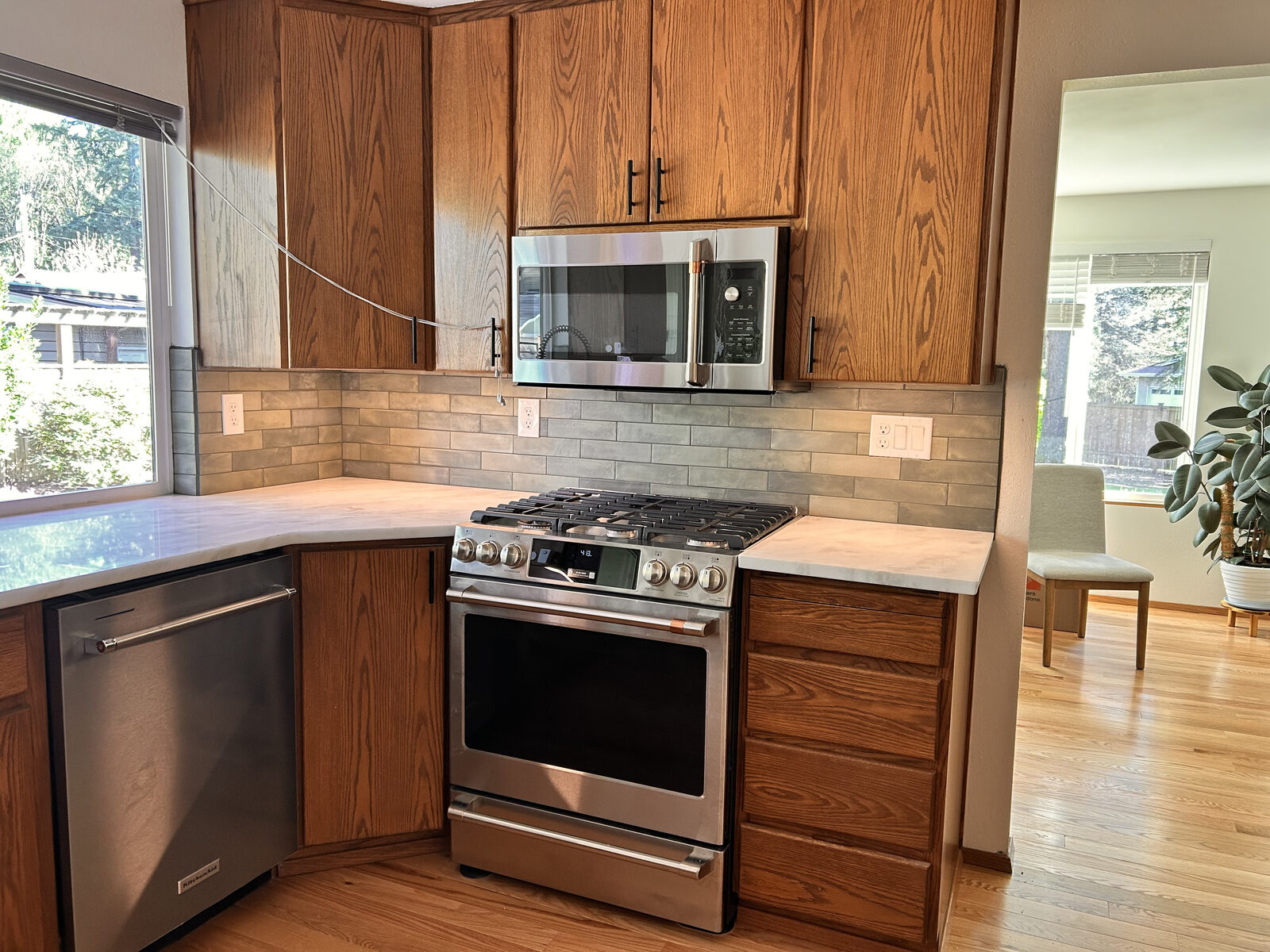Full kitchen remodel with subway tile backsplash by TJN Services LLC